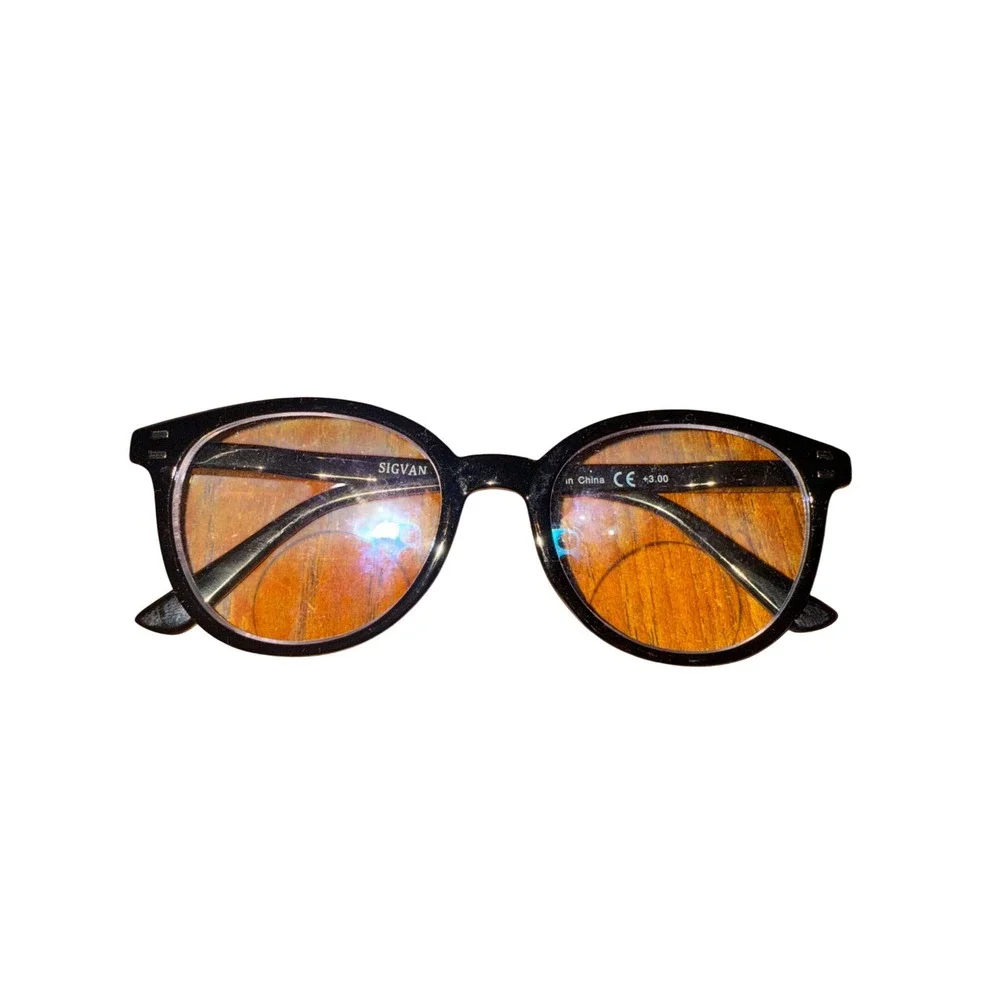 Round Eyeglasses SIGVAN +3.00 Black‎ Frame Reading Glasses Women's Fashion